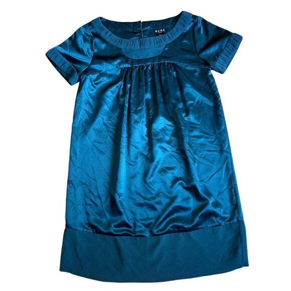 BCBG Paris Green Satin Mini Shift Dress - Size 10 - Picture 4 of 8